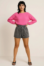 Drawstring Denim Shorts