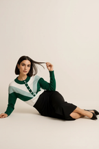 Roseh Color Block Button Detail Sweater