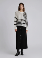 Contrast Striped Crochet Long Sleeve Knit Cover Up