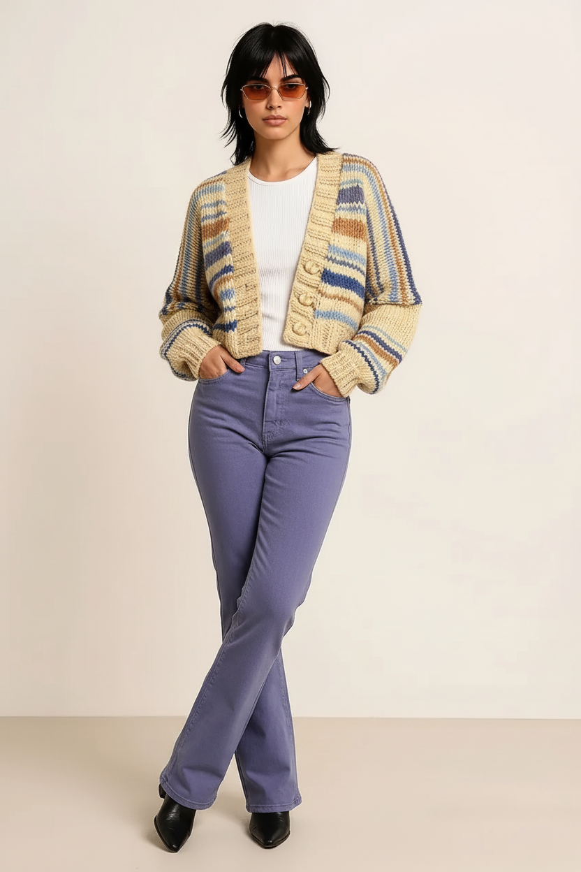 Chunky Knit Striped Cropped Cardigan