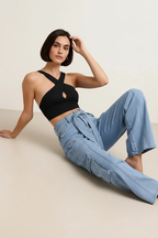 High-Waisted Multi-Pocket Cargo Jeans