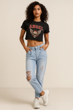 Distressed Straight Jeans with Pockets