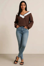 Contrast Dropped Shoulder Long Sleeve Sweater