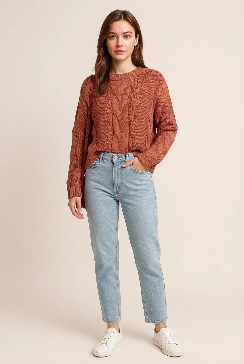 Cable-Knit Chunky Fit Slouchy Textured Sweater