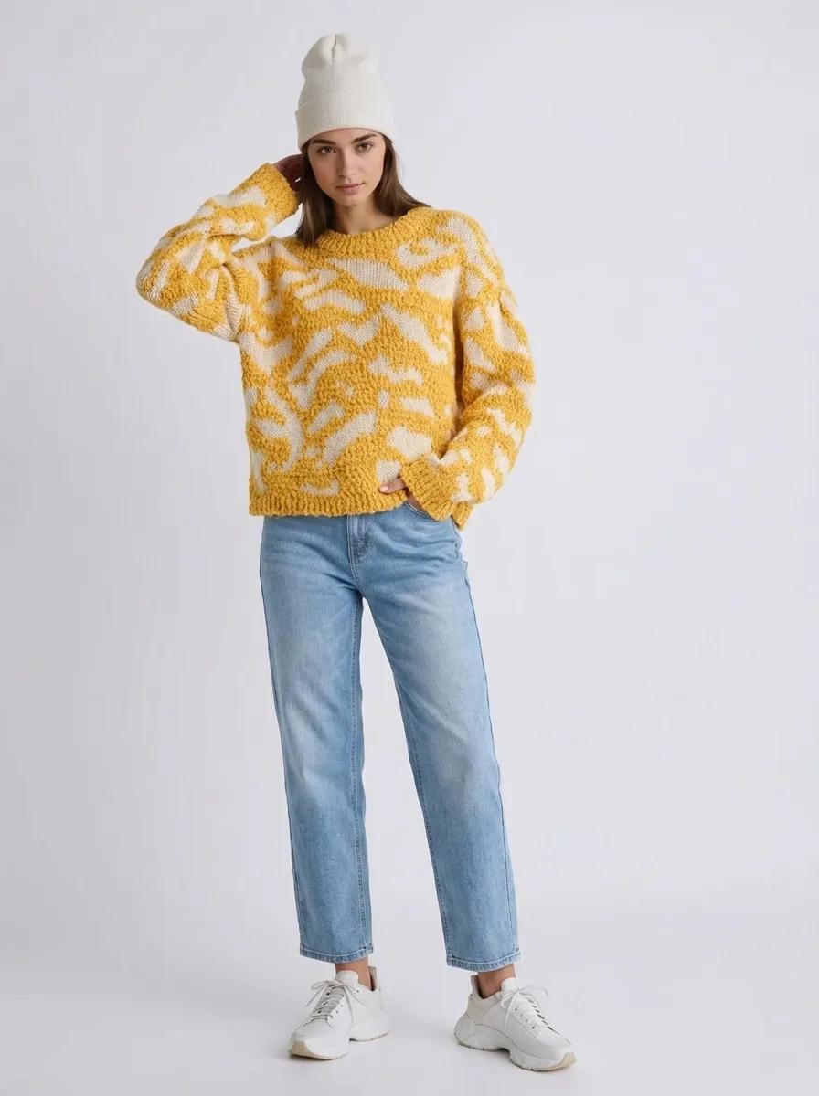 And The Why Full Size Textured Pattern Contrast Sweater