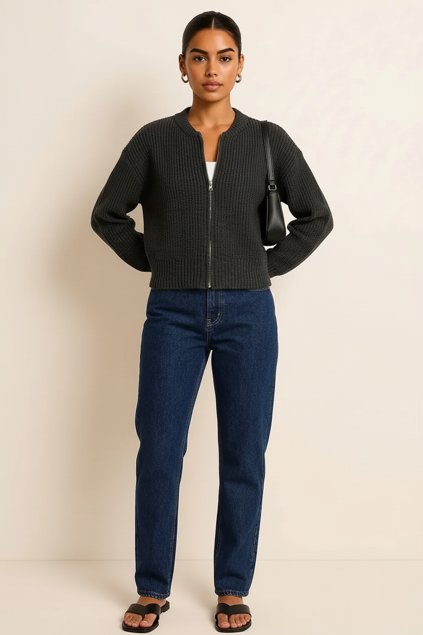Zip Up Long Sleeve Cardigan