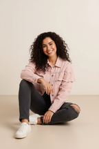 Ruffled Collared Neck Long Sleeve Denim Top