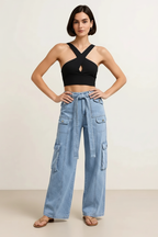 High-Waisted Multi-Pocket Cargo Jeans