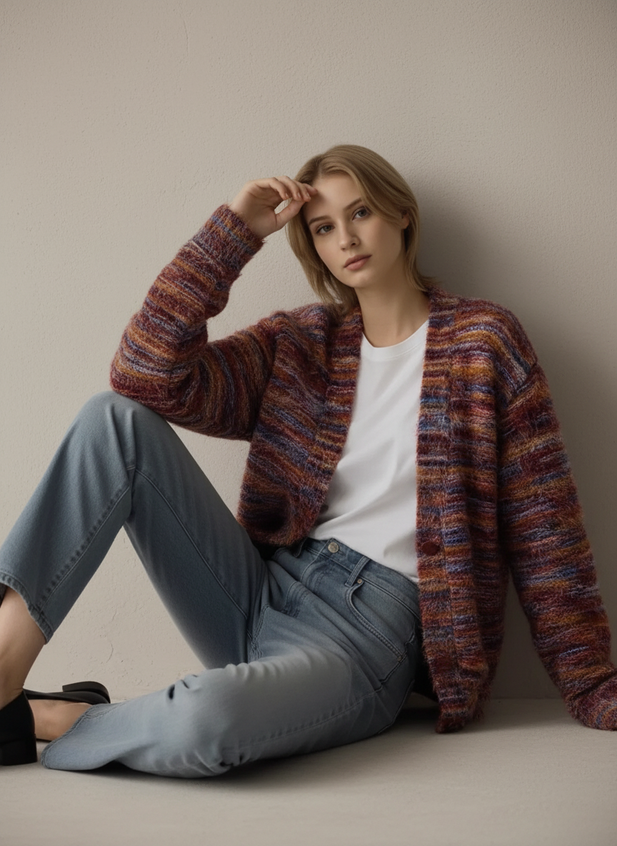 Roseh Textured Knit Button-Down Cardigan