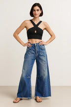 Wide Leg Raw Hem Jeans