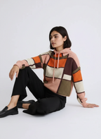 Drawstring Color Block Mock Neck Sweater