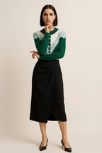 Roseh Color Block Button Detail Sweater