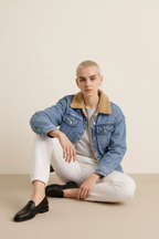 Button Up Collared Neck Plush Denim Jacket