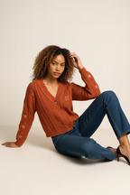 Roseh Cable Knit Button Up Cardigan