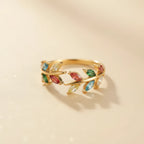 Vintage Touch multicolor Leaf Zircon Open Ring