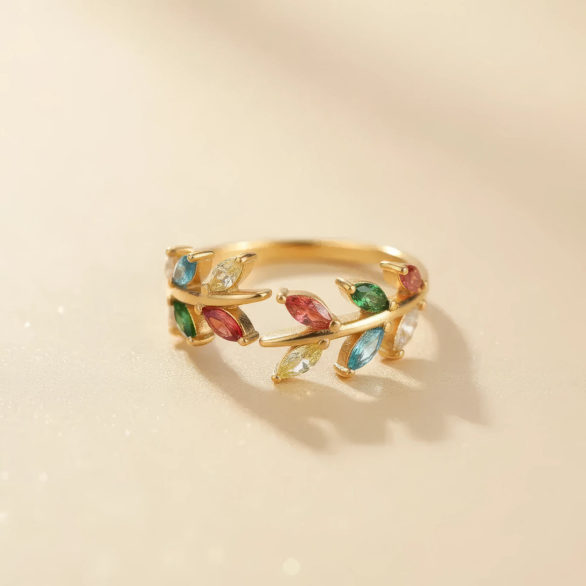 Vintage Touch multicolor Leaf Zircon Open Ring