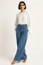 Drawstring Elastic Waist Wide Leg Jeans