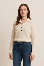 Collared Neck Rib-Knit Top
