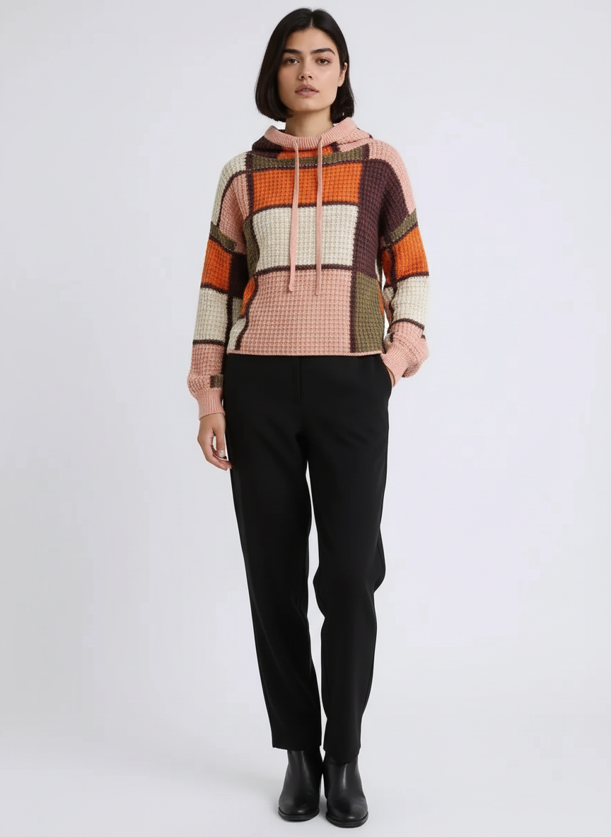 Drawstring Color Block Mock Neck Sweater