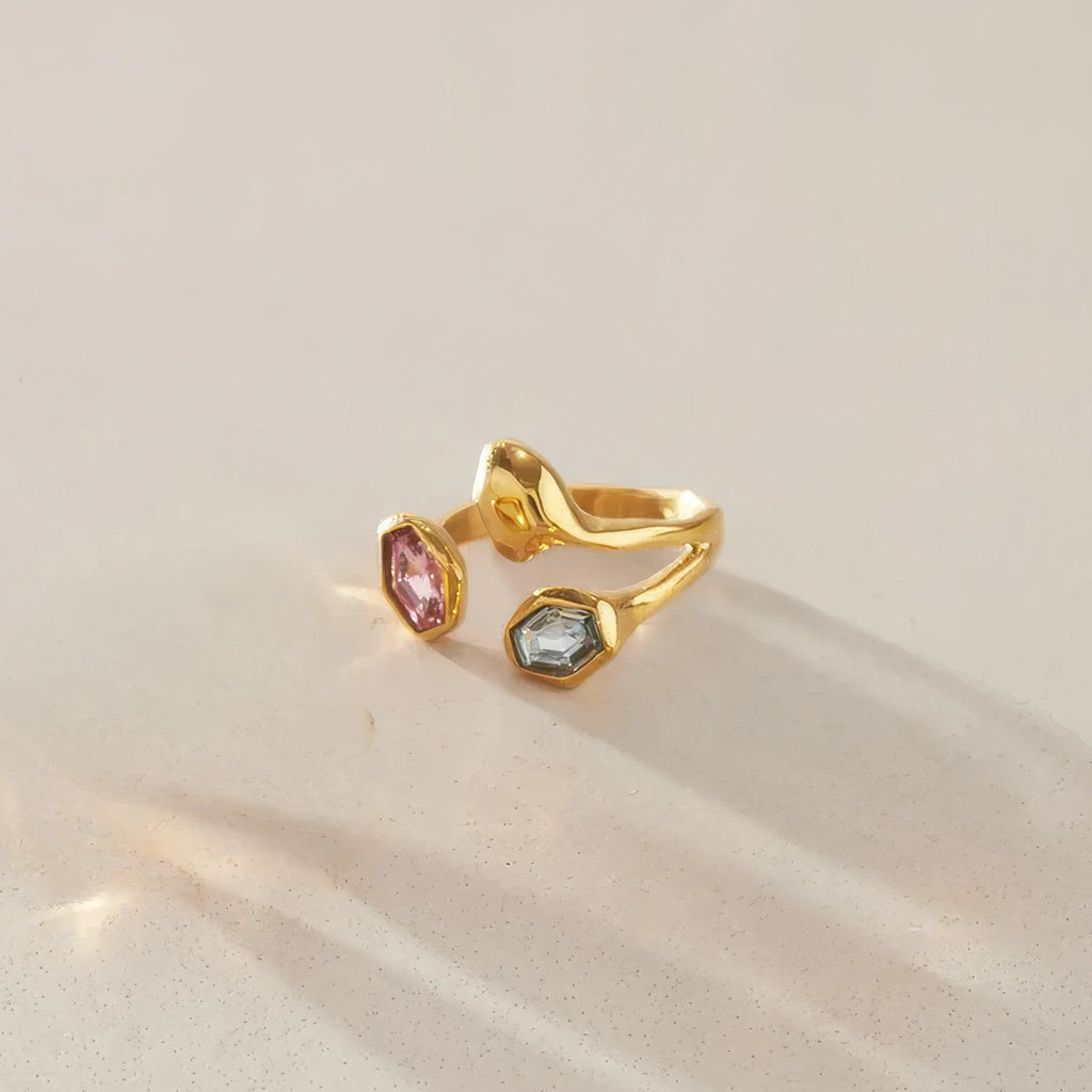 Geometric Zircon Open Ring
