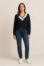 Contrast Trim Dropped Shoulder Long Sleeve Sweater