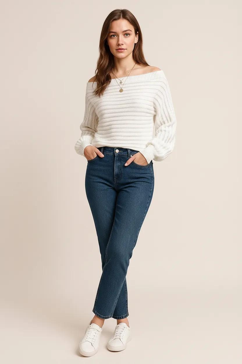 One Shoulder Ribbed Knit Sweater