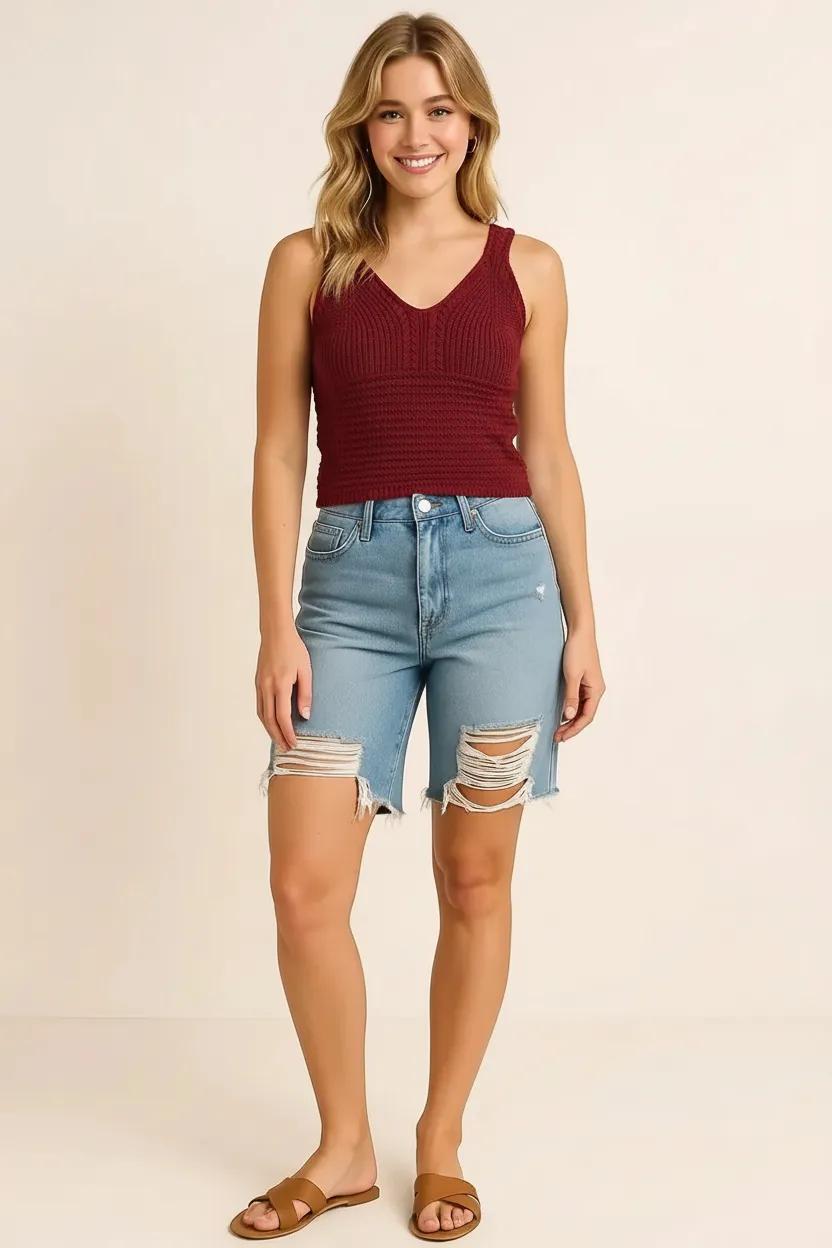 Cable Knit Pointelle Slim Fit V Neck Sweater Vest
