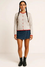 Peachy Contrast Trim Button Up Cardigan