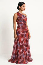 Peach Printed Short Sleeve Maxi Dress