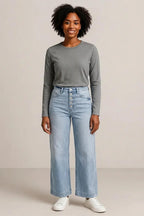 Wide Leg Button Fly Jeans