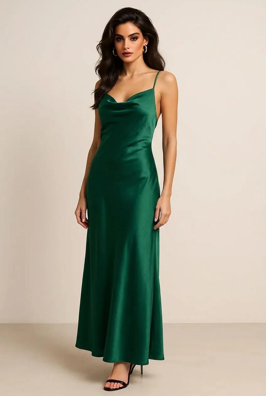 Satin Cowl Neck Cami Dress