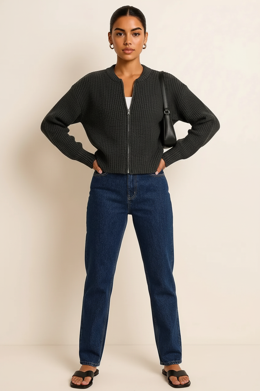 Zip Up Long Sleeve Cardigan