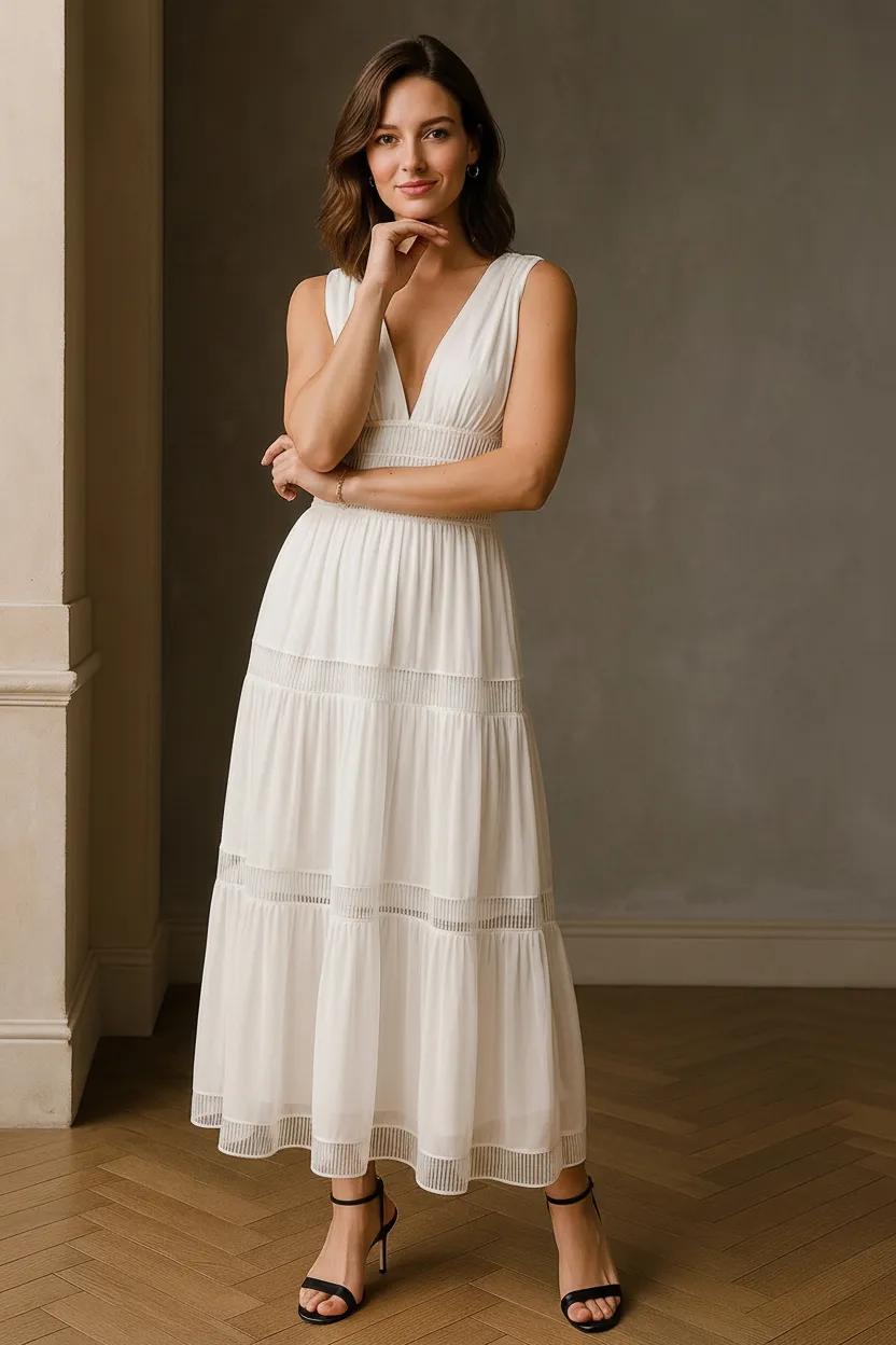 Tiered V-Neck Sleeveless Maxi Dress