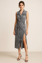 Button Front Sleeveless Denim Dress