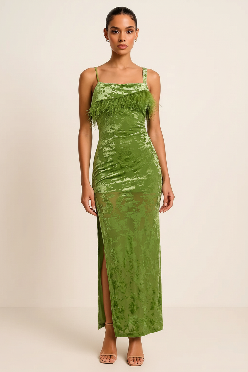 Roseh Slit Square Neck Bodycon Maxi Dress