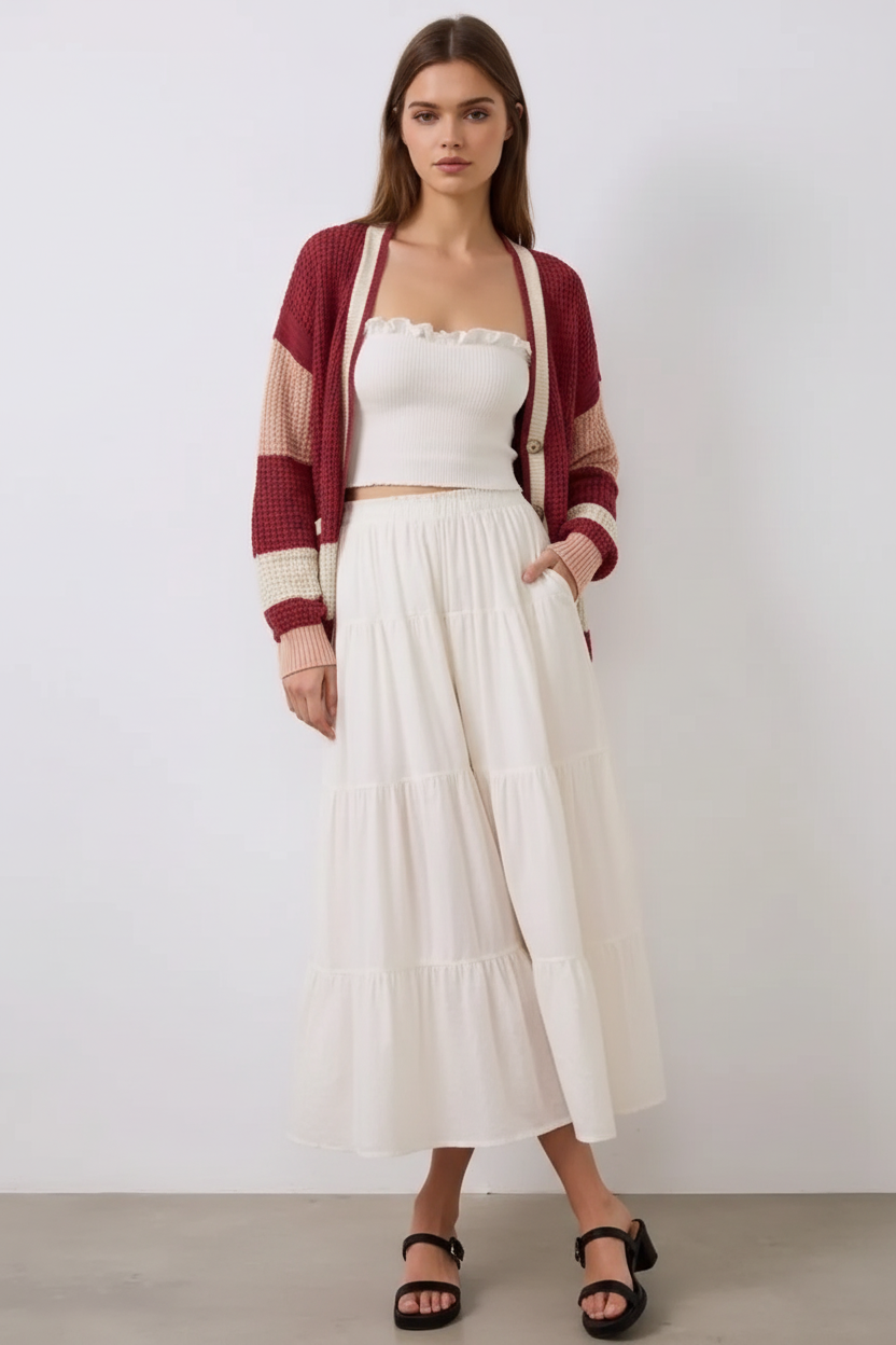 Contrast Button Up Long Sleeve Cardigan