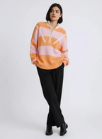 Stripe Color Block Half Zip Oversize Sweater