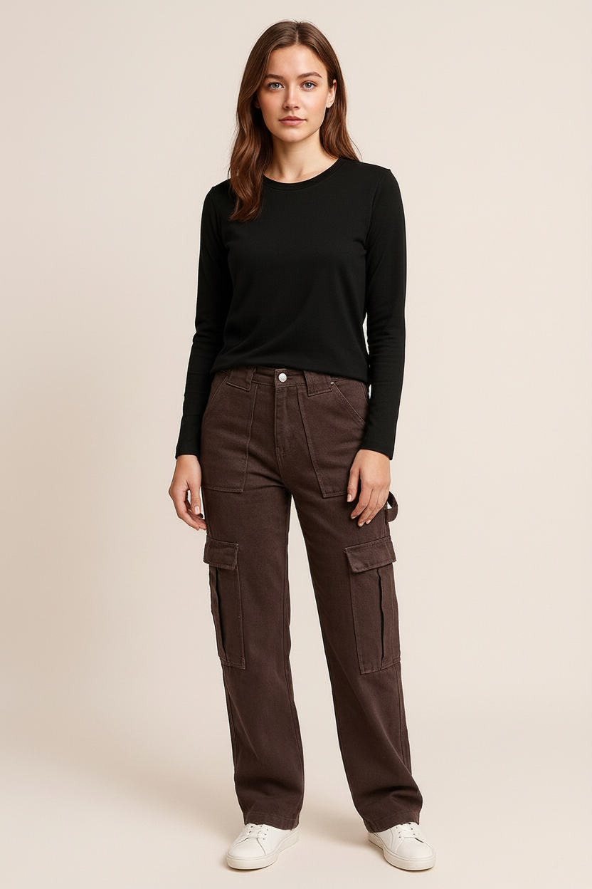 Buttoned High Waist Loose Fit Jeans