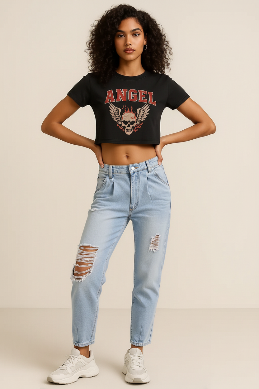 Distressed Straight Jeans with Pockets