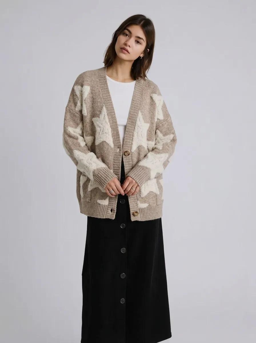 Star Button Up Long Sleeve Cardigan