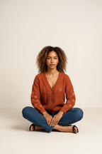Roseh Cable Knit Button Up Cardigan
