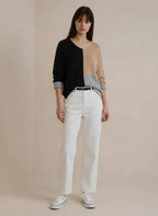 Color Block Knit V Neck Loose Sweater