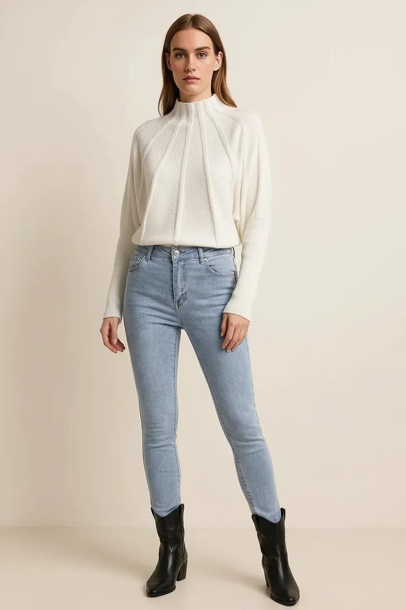 Mock Neck Ribbed Long Sleeve Sweater