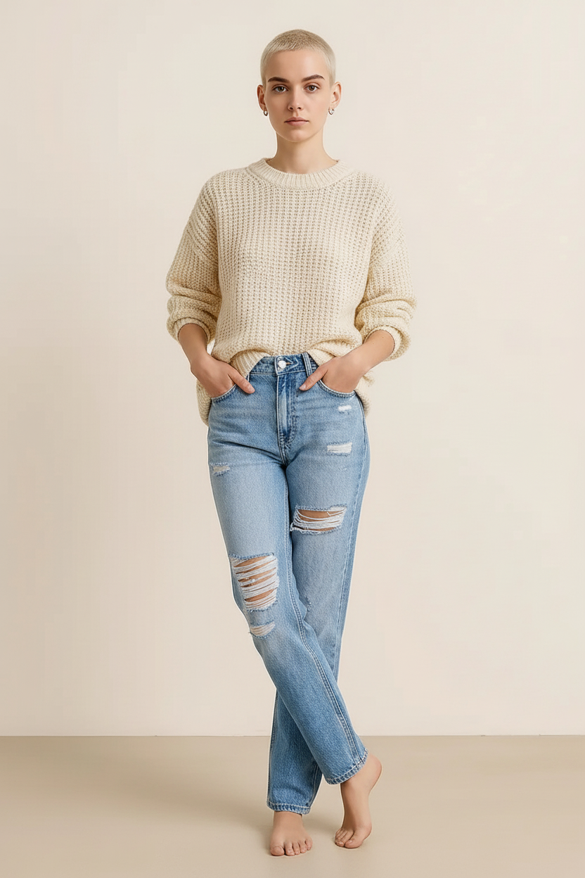 Distressed Buttoned Jeans with Pockets