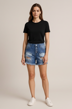 Distressed Raw Hem Denim Shorts