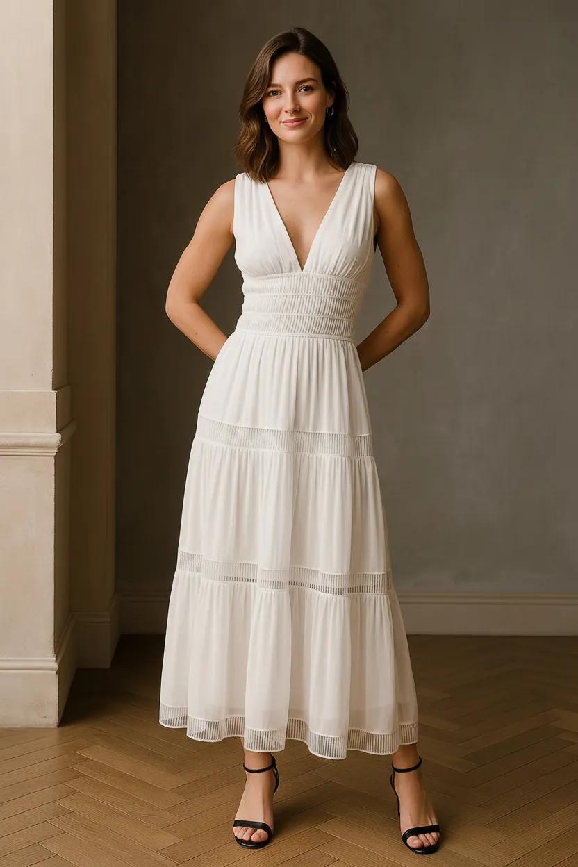 Tiered V-Neck Sleeveless Maxi Dress