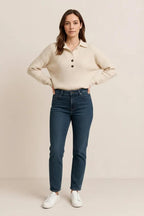 Collared Neck Rib-Knit Top