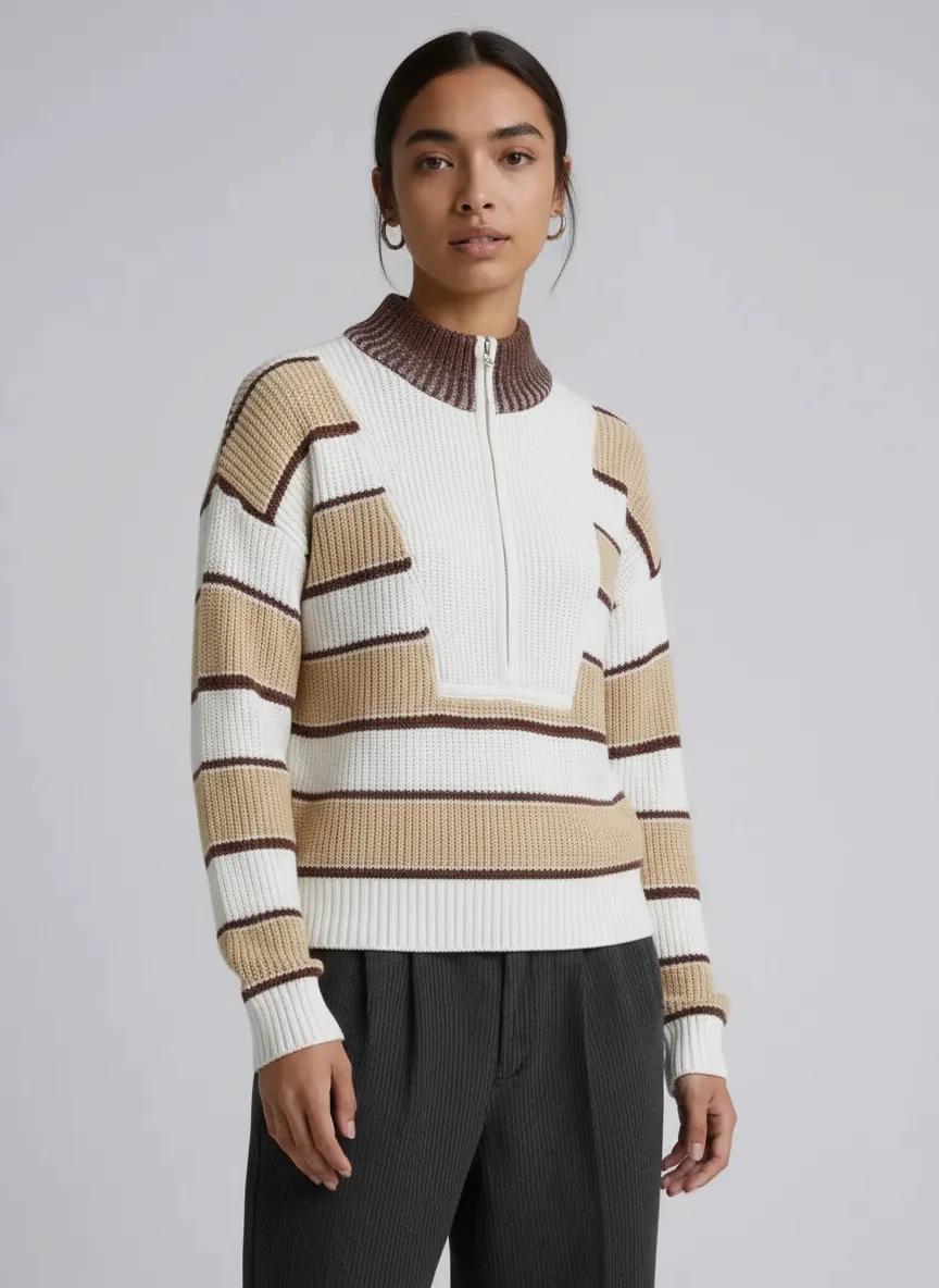 Stripe Half Zip Drop Shoulder Sweater