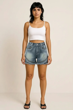 Raw Hem Studded Denim Shorts