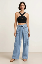 High-Waisted Multi-Pocket Cargo Jeans